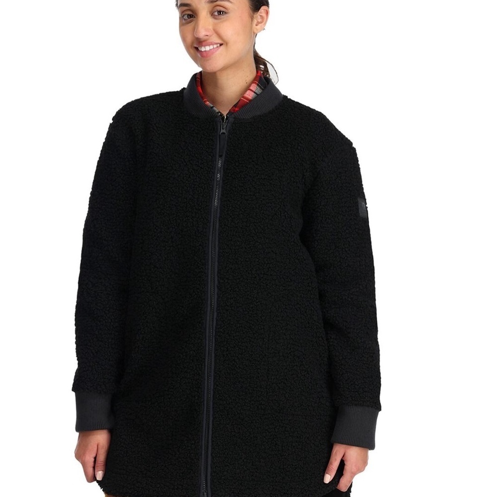 Bench‎ Black Boucle Longline Bomber Coat Teddy Sz S